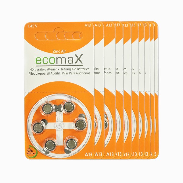 60 x Basic Hörgerätebatterien Ecomax Größe 13