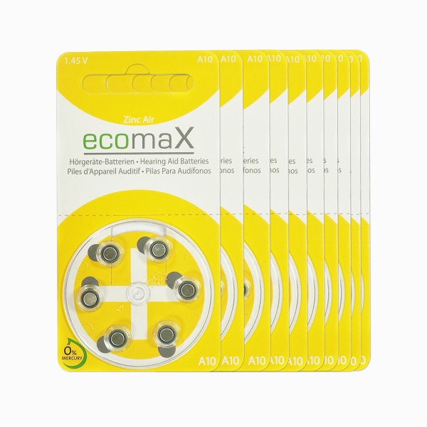 60 x Basic Hörgerätebatterien Ecomax Größe 10