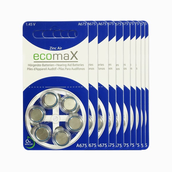 60 x Basic Hörgerätebatterien Ecomax Größe 675